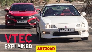 Honda Integra Type R meets 2019 Civic Type R  VTEC explained  Autocar Heroes [upl. by Lraep530]