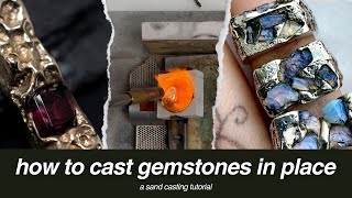 how to cast gemstones in place  birds eye view  sand casting tutorial [upl. by Anialam]