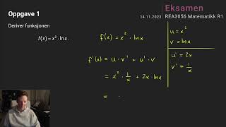 11  Derivasjon med produktregel R1 Eksamen Høst 2023 LK20 [upl. by Assirialc]