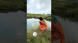 Village women hook fishing in the pond  incredible fishing video  fishingdaily shorts fish [upl. by Julis264]