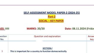 8th class Social Studies🔑 Key Answers Self Assessment2 202425  self assessment model paper 2 [upl. by Bushey]