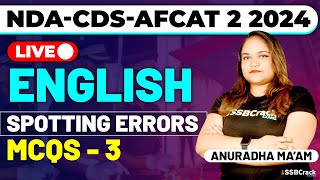 NDACDSAFCAT 2 2024 Exam English Live  Spotting Error MCQs  Class 3 [upl. by Curhan]