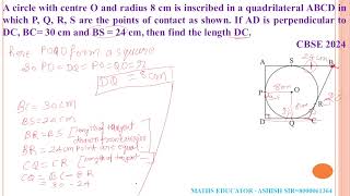 A circle with centre O and radius 8 cm is inscribed in a quadrilateral ABCD in which P Q R S are [upl. by Erihppas]