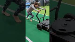 Barefoot Ankle Rehab Pushing the Sled at the Gym [upl. by Ardnalak898]