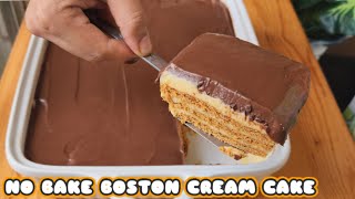 NO BAKE BOSTON CREAM CAKE RECIPE [upl. by Eanel]