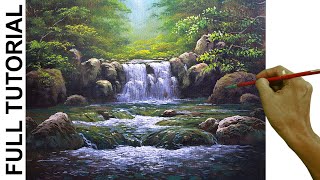 Acrylic Landscape Painting TUTORIAL  Waterfalls and Rushing River in the Forest  JMLisondra [upl. by Roybn54]