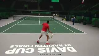 JoWilfried Tsonga Practice  Forehand backhand overhead serve Davis Cup Finals 2019 [upl. by Allegra363]