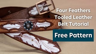 Four Feathers Tooled Leather Belt [upl. by Romeyn429]