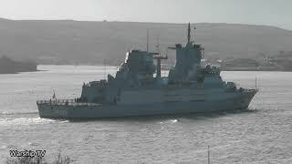 GERMAN NAVY FGS RHEINLAND PFALZ F225 ENTERS DEVONPORT NAVAL BASE AT MOUNT WISE 51123 [upl. by Odnomyar]