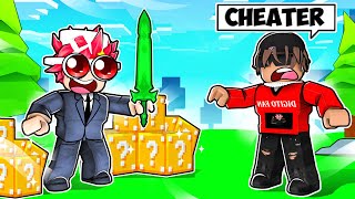 I Secretly CHEATED Using HUGE LUCKY BLOCKS Roblox Bedwars [upl. by Lakym]