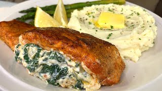 DELICIOUS SPINACH STUFFED SALMON RECIPE [upl. by Auhsuoj483]