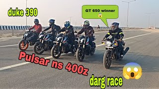 Bajaj Pulsar NS 400z duke 390 VS GT 650 VS pulsar ns 400z darg race ns400z duke390 gt650 [upl. by Arnuad]