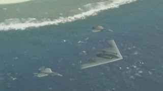 F22A Raptor Aircraft amp B2 Spirit Stealth Bomber Fly Over Guam [upl. by Earased976]