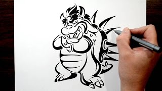 Drawing Bowser in a Tribal Tattoo Design Style [upl. by Ingemar]