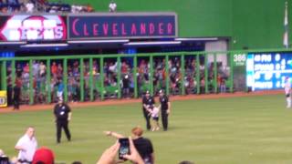 Girl runs onto Marlins Park Field [upl. by Hairym]