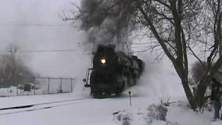 Pere Marquette 1225 leaving Owosso in snow [upl. by Necaj413]