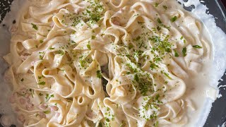 Tagliatelle mit Schinkenwürfel amp Frischkäse Sahnesoße pastarecipe foodblogeats schnellesessen [upl. by Hasile]