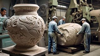 Extremely Crafting Experts Mechanic Manufacture Vase From The GraniteStone In The Factory [upl. by Perkins]