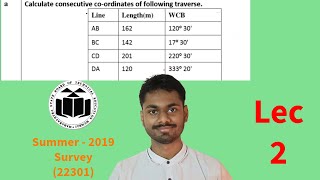 Calculate consecutive coordinates of following traverse Survey 2 [upl. by Airdnaid]