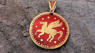 Pegasus fine gold on fine silver granulation Cloisonné [upl. by Katti]