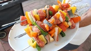 Salmon Shish Kabob  OrsaraRecipes [upl. by Ainavi661]