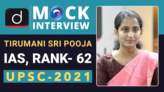 Tirumani Sri Pooja Rank  62 IAS  UPSC 2021 Mock Interview  Drishti IAS English [upl. by Melar]