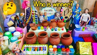 Pongal pot painting in Barbie doll முதல் பரிசை ஜெயிச்சது யாரு🤔Barbie show tamil [upl. by Keeryt]