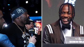 DEONTAY WILDER CANT HELP BUT LAUGH AS DEREK CHISORA ABUSES JOSEPH PARKER AT PRESS CONFERENCE [upl. by Gnuh497]