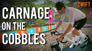 CARNAGE ON THE ZWIFT COBBLES [upl. by Hgielek]