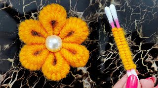 Easy Woolen Flower Making With Cotton Bud  Woolen Flower With Cotton Bud  Wool Flower [upl. by Mitman115]