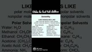 solubilitiespolar or nonpolar solventshimaniscienceclass4924 chemistry [upl. by Marlee98]