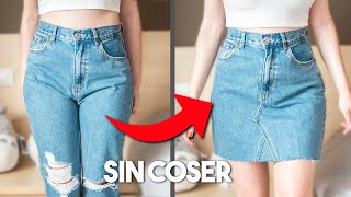 Cómo convertir un PANTALÓN en FALDA sin coser ✅  ¡Transforma tus Jeans [upl. by Harol]