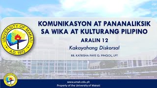 Aralin 12 Kakayahang Diskorsal  Komunikasyon at Pananaliksik [upl. by Norrej]