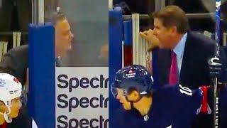 Peter Laviolette and Travis Green Yell At Each Other Over Matt Rempe Kurtis MacDermid Fight NHL [upl. by Namijneb]