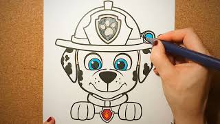 AniaKoloruje  Dla Maluchów  How to color PAW PATROL  MARSHALL  Jak pokolorować PSI PATROL [upl. by Nessi]