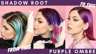 HOW TO DYE MY HAIR PURPLE OMBRE with a SHADOW ROOT AT HOME [upl. by Simson]