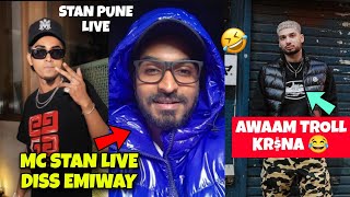 MC STAN LIVE DISS EMIWAY 😱 KRSNA GETTING TROLL  MC STAN PUNE LIVE SHOW [upl. by Markland]