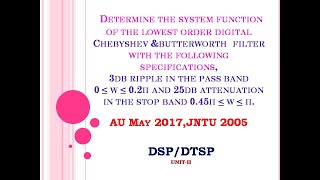 Design of digital Chebyshev amp Butterworth filter using bilinear transformation  May 2017 [upl. by Bel907]