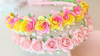 🌸 Flower Crown With Pearls  Flower Headband Tutorial  Flower Girl Headpiece 🌸 [upl. by Nnylyam]