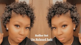 ROLLER SET ON RELAXED HAIR BEGINNER FRIENDLY [upl. by Gudrun]