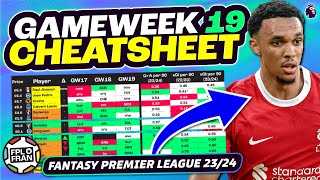 FPL GW19 CHEATSHEET amp Transfer Tips  Fantasy Premier League 202324 [upl. by Euell]