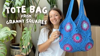 💙 TOTE BAG FROM GRANNY SQUARES  beginner friendly crochet tutorial [upl. by Clarisa]