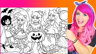 Coloring Kimmi The Clown Halloween Coloring Book  Vampire Witch amp Pumpkin Coloring Pages  Markers [upl. by Mikkel]