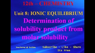 Determination of solubility product from molar solubility  in Tamil  12th Chemistry [upl. by Reed]