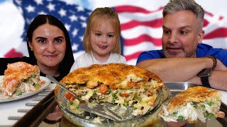 Brits Try CHICKEN POT PIE for the first time  Americas Test Kitchen Recipe chickenpotpie [upl. by Zeidman]