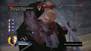 Attack on Titan Wings of Freedom Erwin vs Beast Titan 99Perfected Gear Gameplay [upl. by Mechelle]