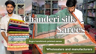 Bagru chanderi sarees  chanderi sarees manufacturers and wholesalers  Handblock printed chanderi [upl. by Etnoid462]