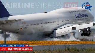 Lufthansa Boeing 7478is Dramatic Touch and Go at LAX  Airline Videos Live Capture [upl. by Yllac320]