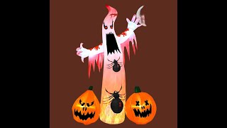 Kesfitt 8FT Halloween Inflatables Decorations Outdoor Ghost Built in 2 Flame Flashing Projection Lig [upl. by Eiramanig]