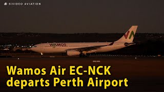 Wamos Air ECNCK departing Perth Airport on RW03 at sunset [upl. by Ardnoik]